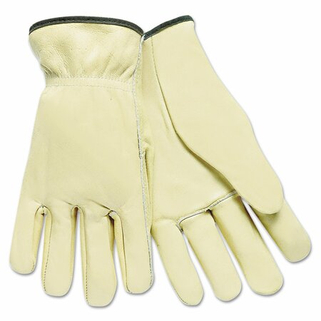 MCR SAFETY Full Leather Cow Grain Driver Gloves, Tan, Medium, Pair, 12PK 3200M